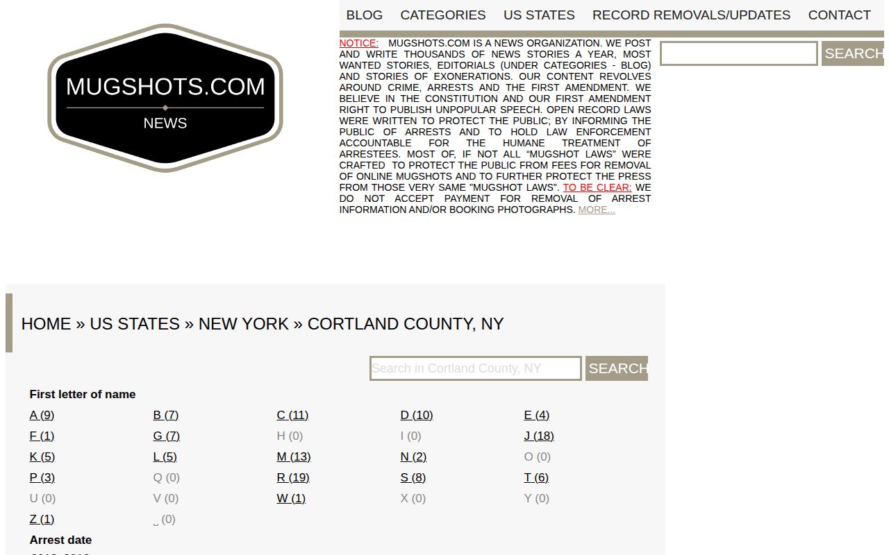 Unofficial Mugshots.com Cortland County index context