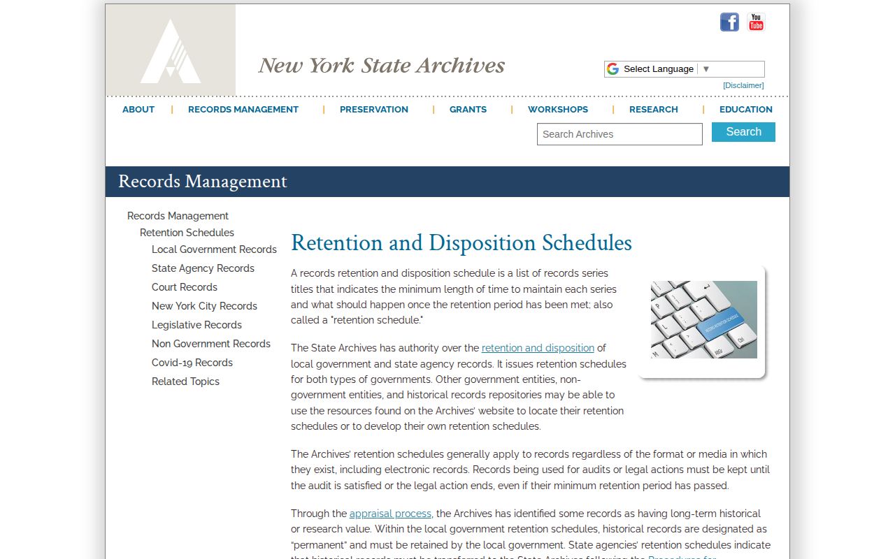 Cortland County booking record retention schedules at New York State Archives